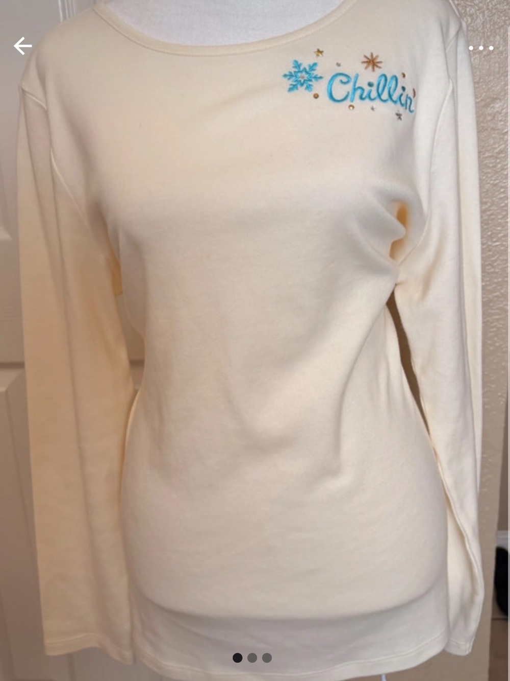 Quacker Factory Cream "Chillin" Embroidered Long Sleeve Tee